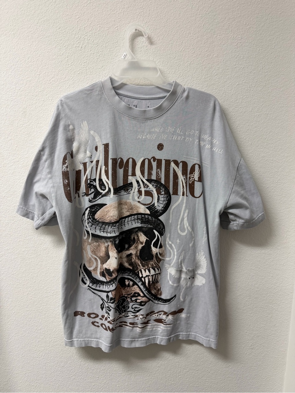 Men's Gray Graphic Skull Tee with Brown Accents